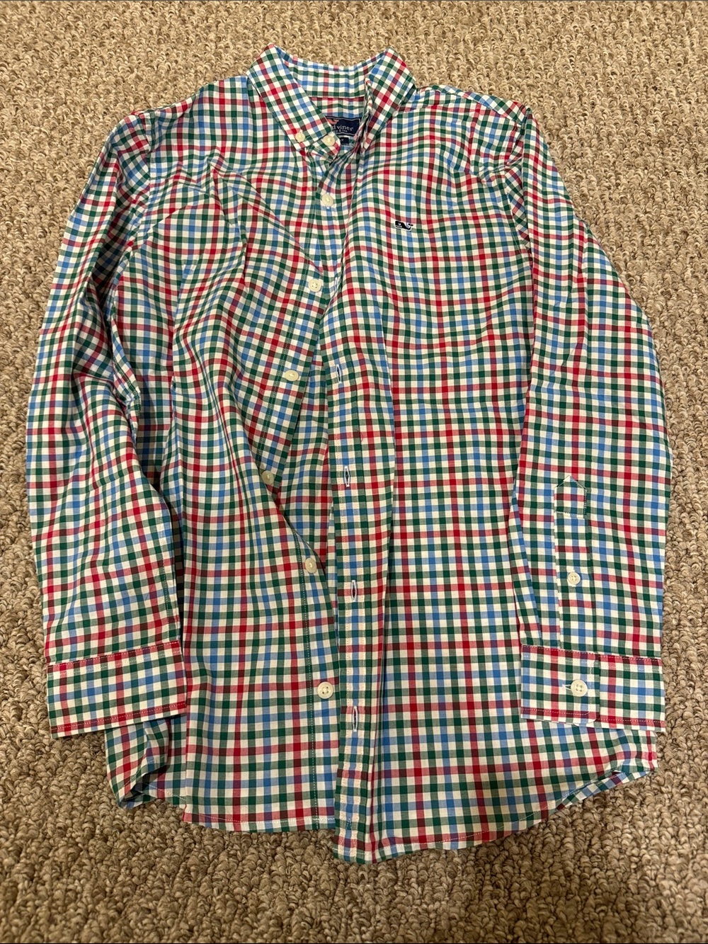 Vineyard Vines Boys Multi-Color Gingham Button-Down Shirt - Red Green Blue